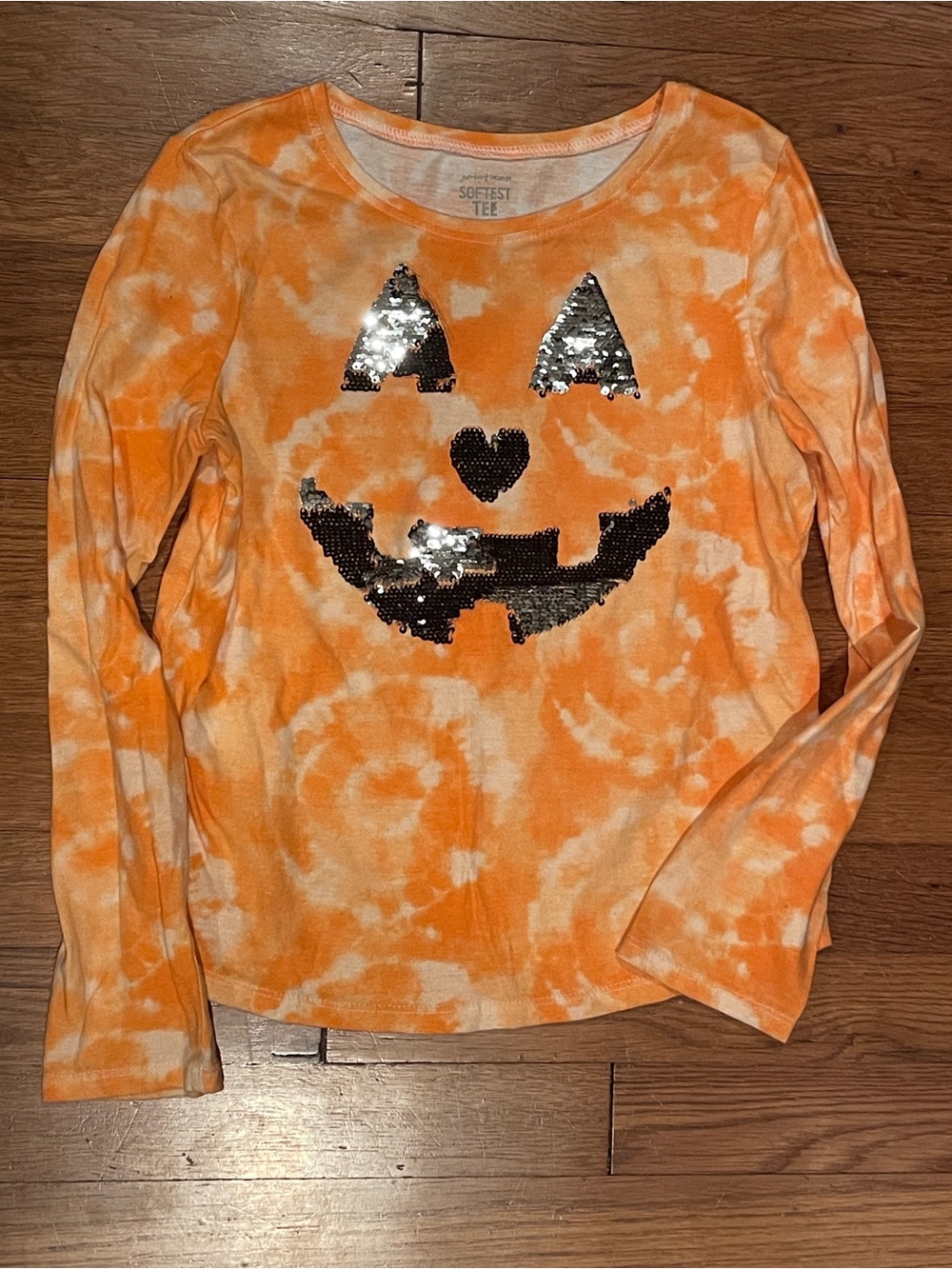 Orange Tie-Dye Pumpkin Sequin Kids Costume Top- medium 7-8